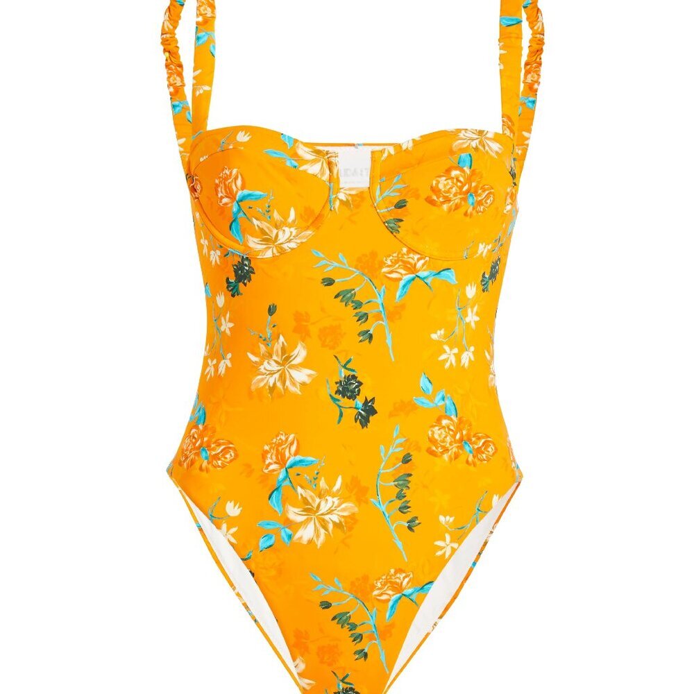 NWT Verona Tangerine Multi Floral One Piece Underwire Swimsuit Medium M